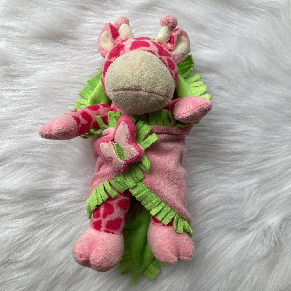 Fiesta Baby Giraffe Stuffed Animal 8" Pink Green Baby Blanket Lovey Kids Cuddle - Picture 2 of 6